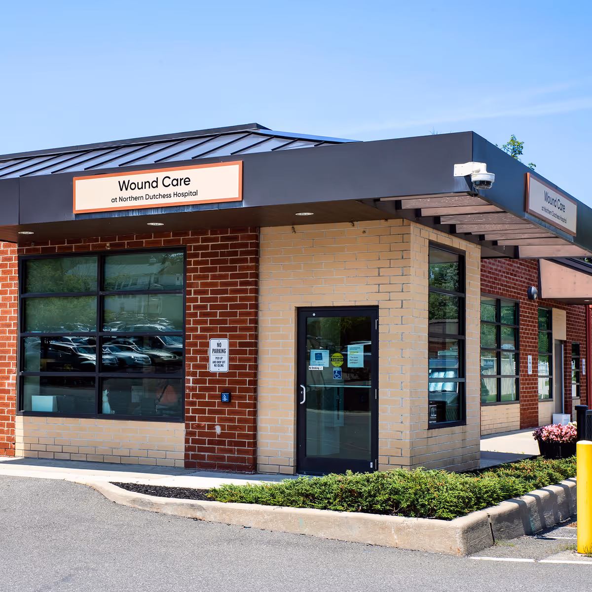 Exterior view of a medical clinic entrance labeled Wound Care.