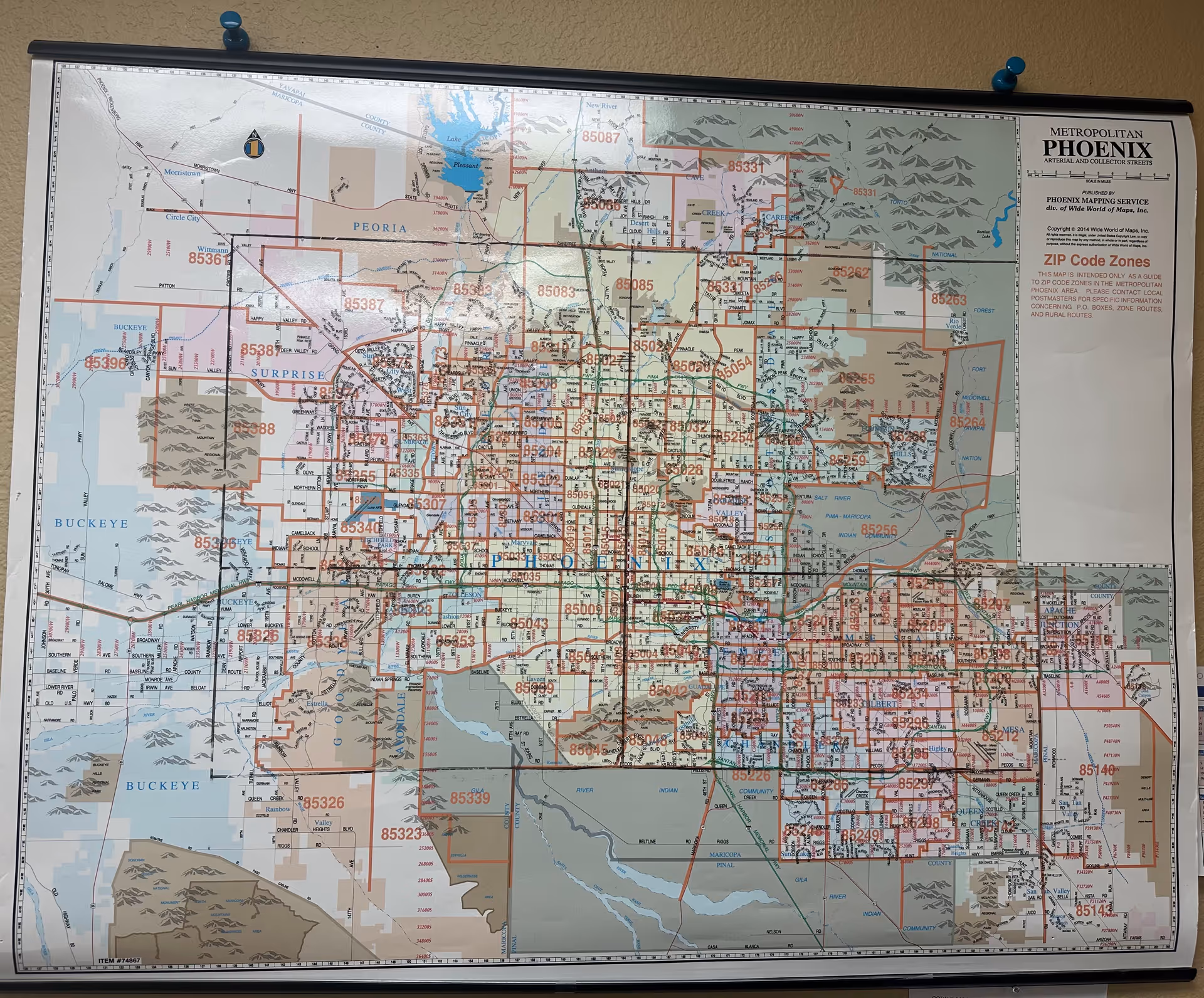 Interior wall features a large, color-coded metropolitan Phoenix map with grid zones.