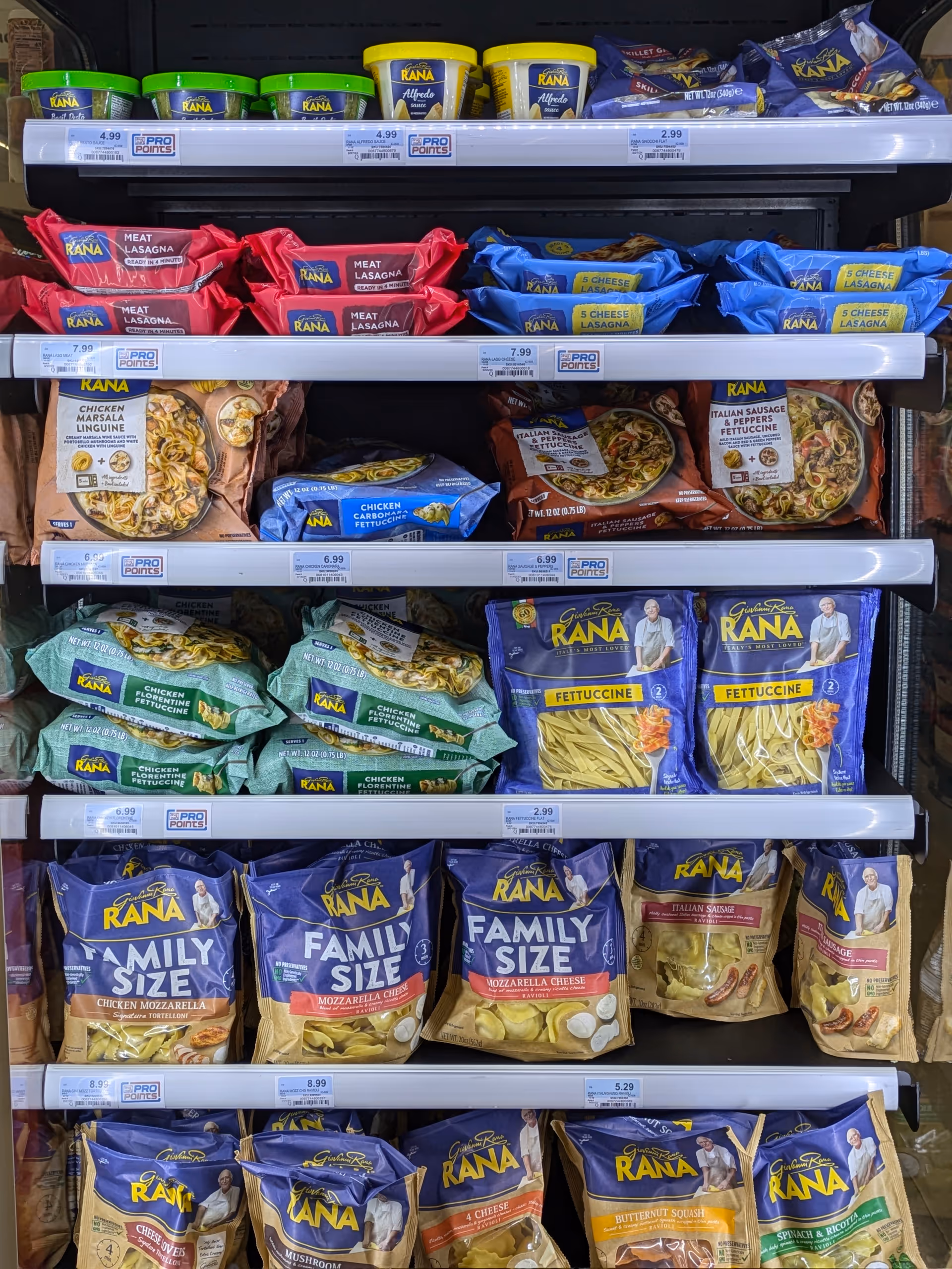 Store shelves at Discount Drug Mart stocked with Rana pasta products.