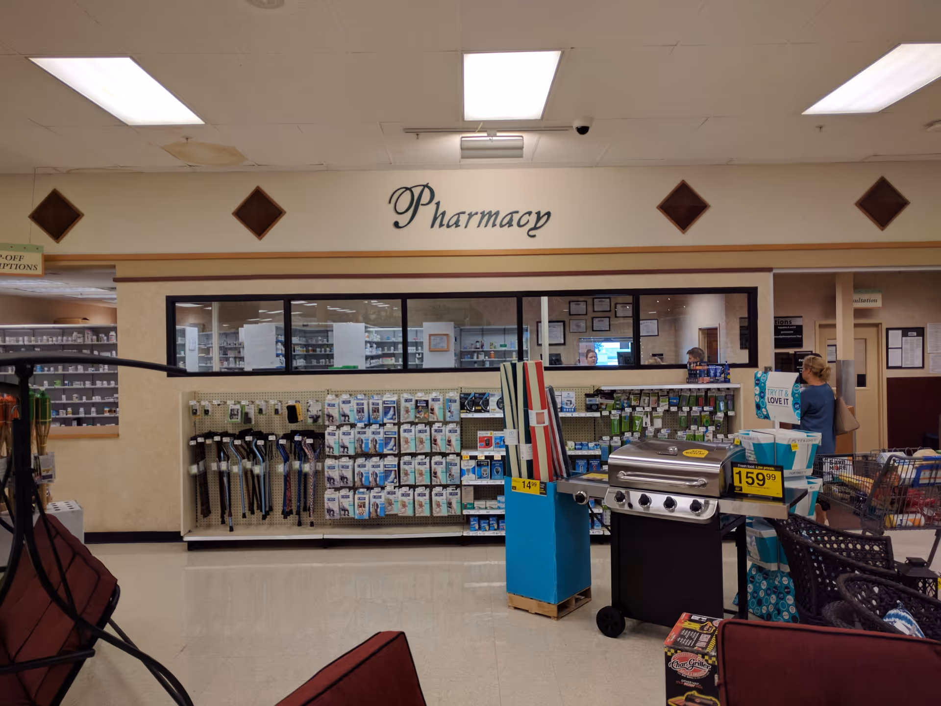 Interior view of a Kroger Pharmacy inside a senior living facility.