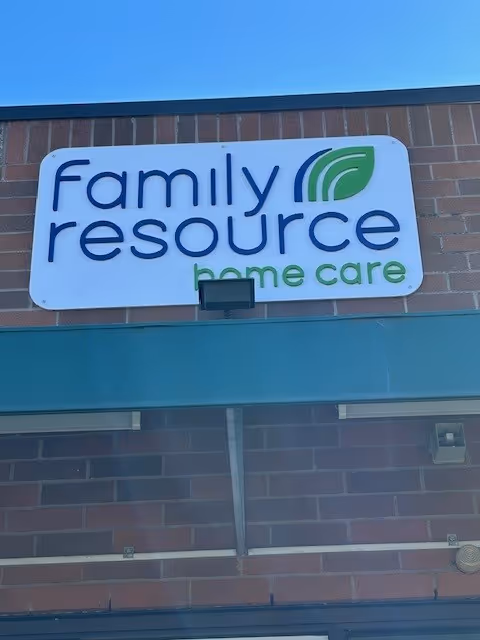 Exterior view of a brick building with a Family Resource Home Care sign.