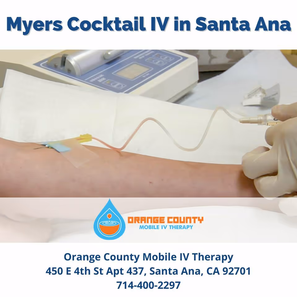 Arm connected to IV line with tubing during mobile IV therapy.