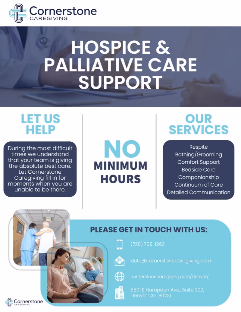 Interior marketing banner for Cornerstone Caregiving promoting hospice and palliative care services.