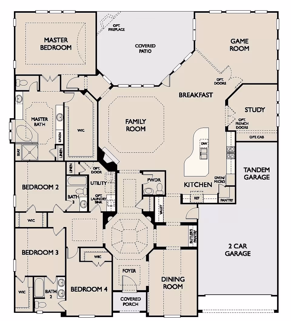 Detailed interior floor plan showing labeled rooms such as kitchen, bedrooms, dining, and garage areas.