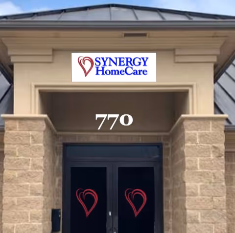 Front exterior of a Synergy HomeCare entrance with address 770.