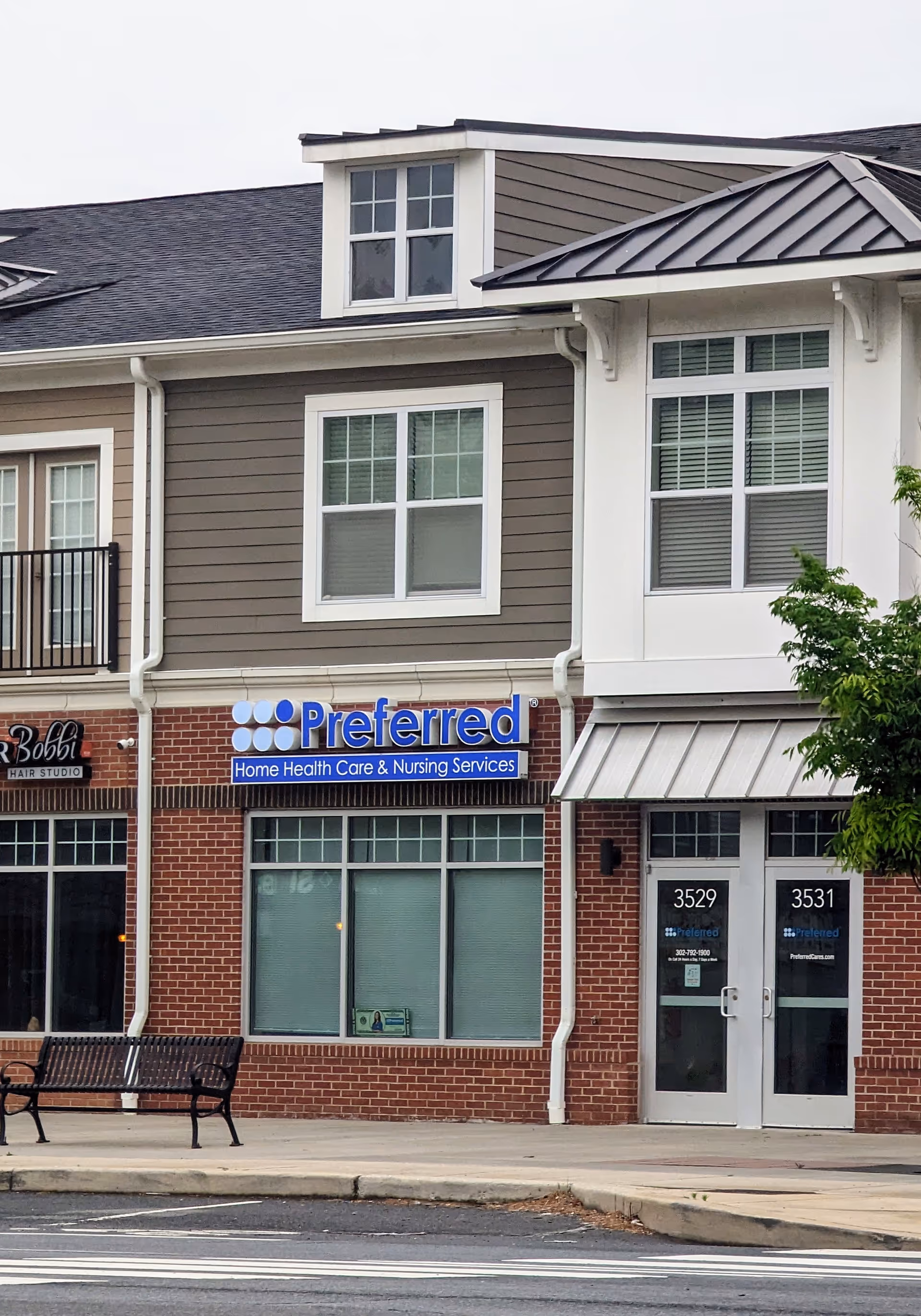 Exterior view of a storefront with Preferred Home Health Care & Nursing Services sign.