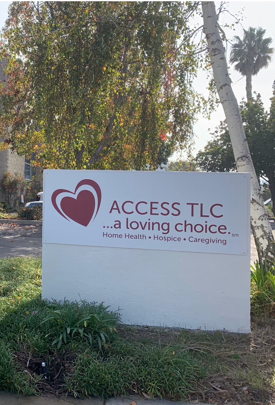 Outdoor front sign for Access TLC featuring a heart logo.