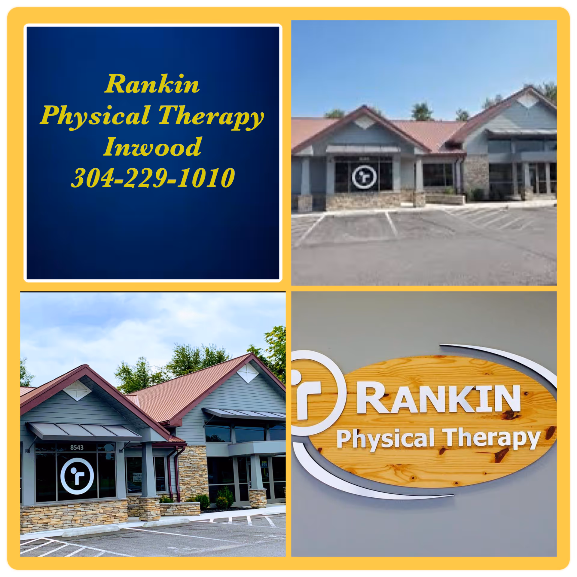 Collage showing Rankin Physical Therapy exterior building and its sign
