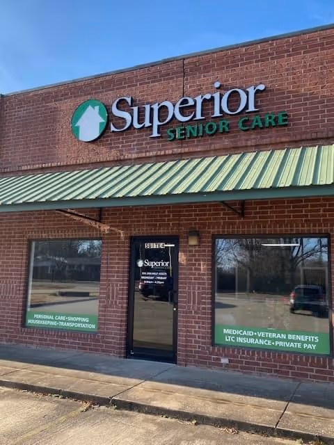 Exterior brick building with Superior Senior Care signage and entrance.