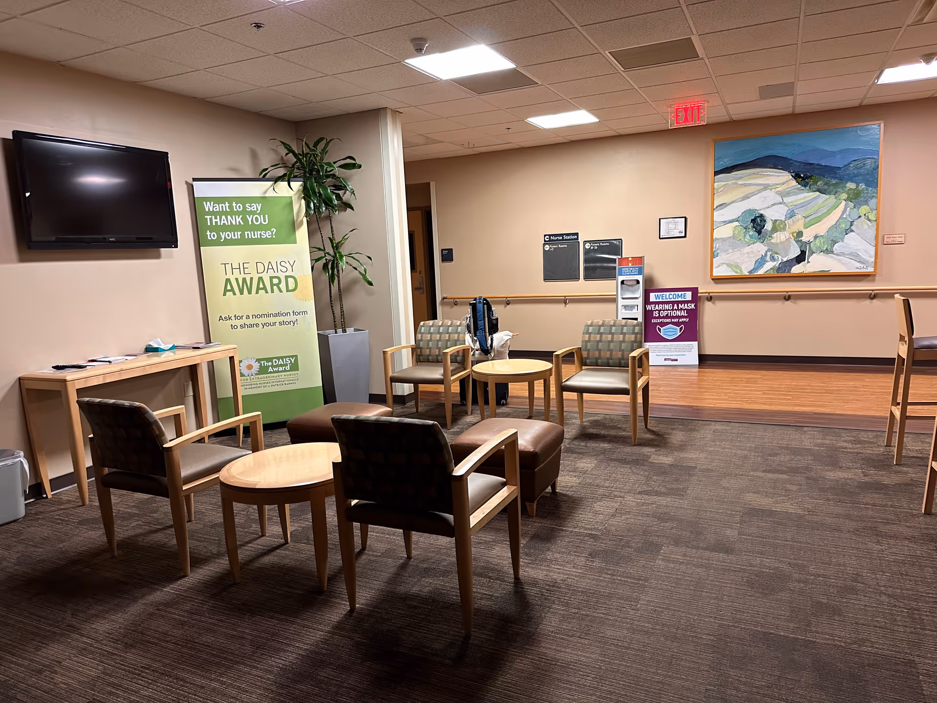 A hospital waiting area at HonorHealth Greenbaum Surgical Specialty Hospital with chairs.