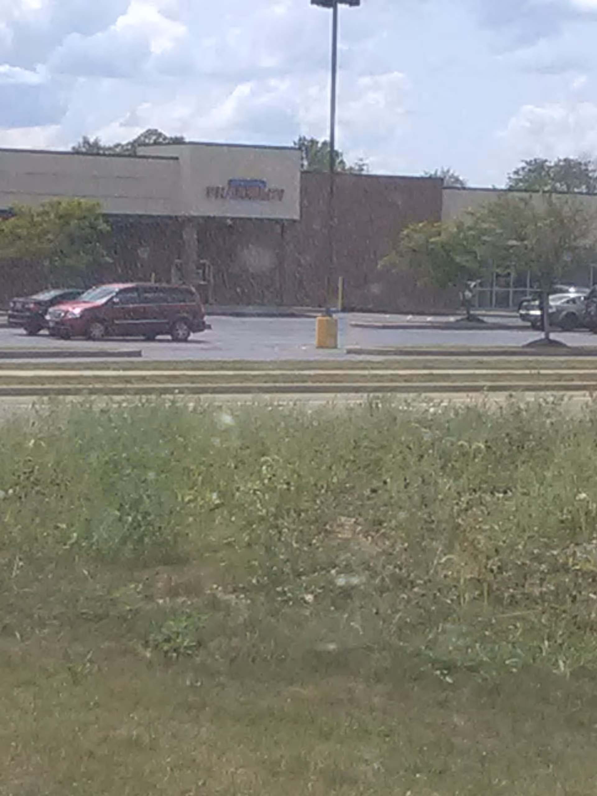 Exterior view of Discount Drug Mart storefront with a parking lot and grassy foreground