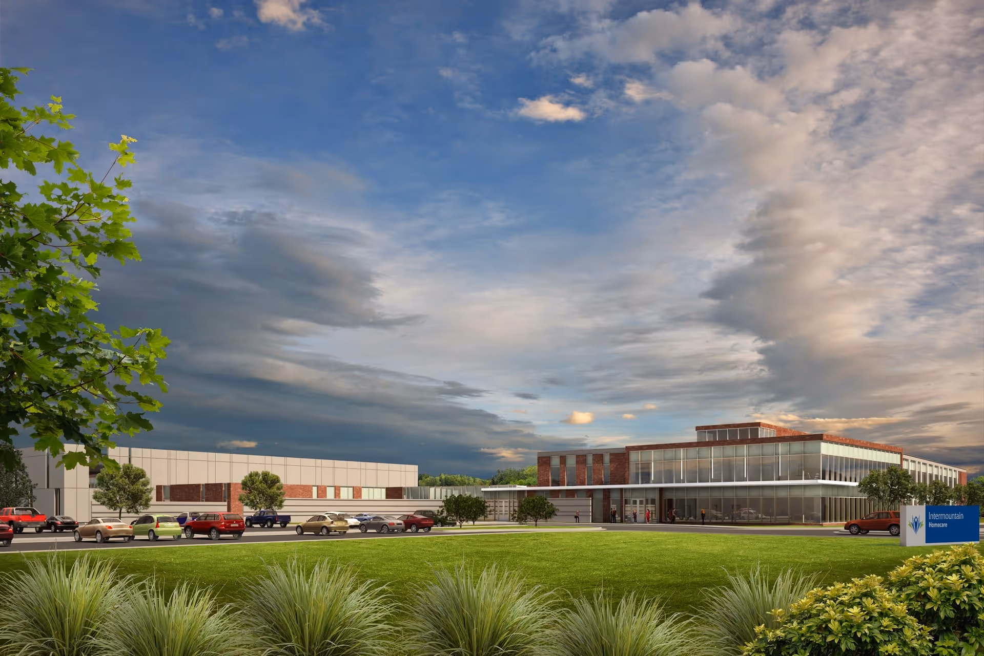 Modern medical facility exterior with glass entrance and landscaped surroundings.