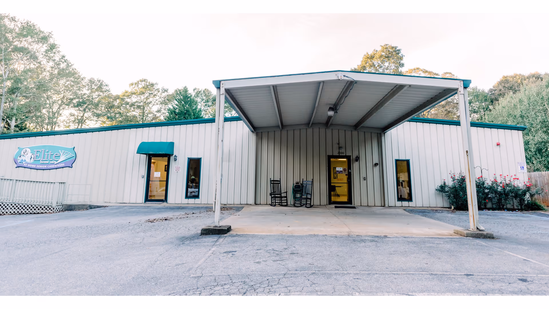 Exterior view of Elite Home Care and Day Centers building with a covered entrance.