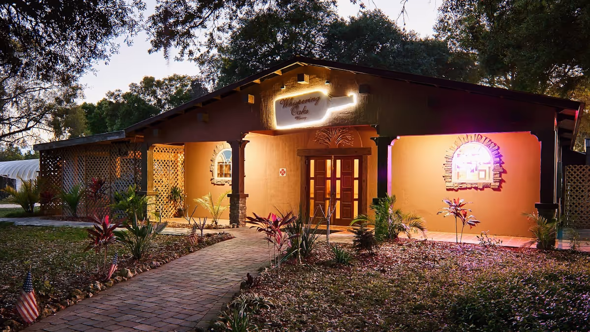 Exterior view of Visiting Angels Senior Home Care building with lit entrance and landscaping