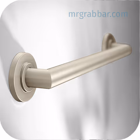 Close-up of a beige grab bar mounted on an interior wall
