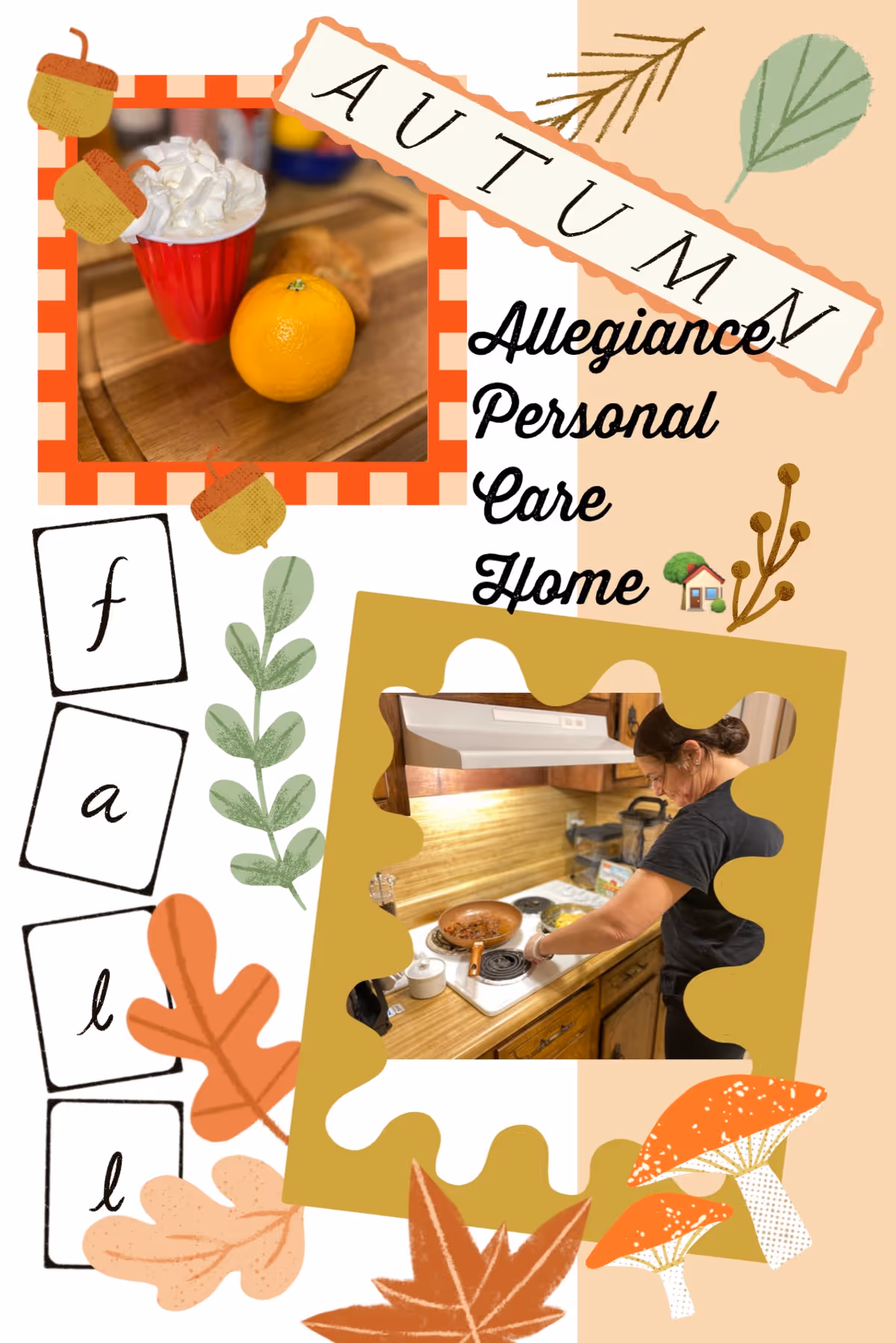 A person cooks at a wooden kitchen counter in Allegiance Personal Care Home.