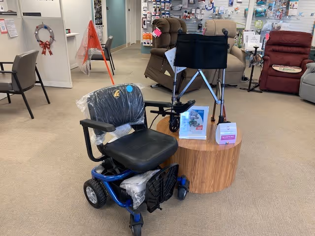 Mobility scooter on display inside ThedaCare At Home-Oshkosh showroom.