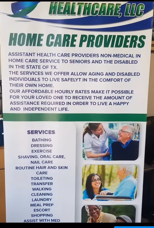 Large banner advertising Assistant Healthcare LLC home care providers with caregiver photos