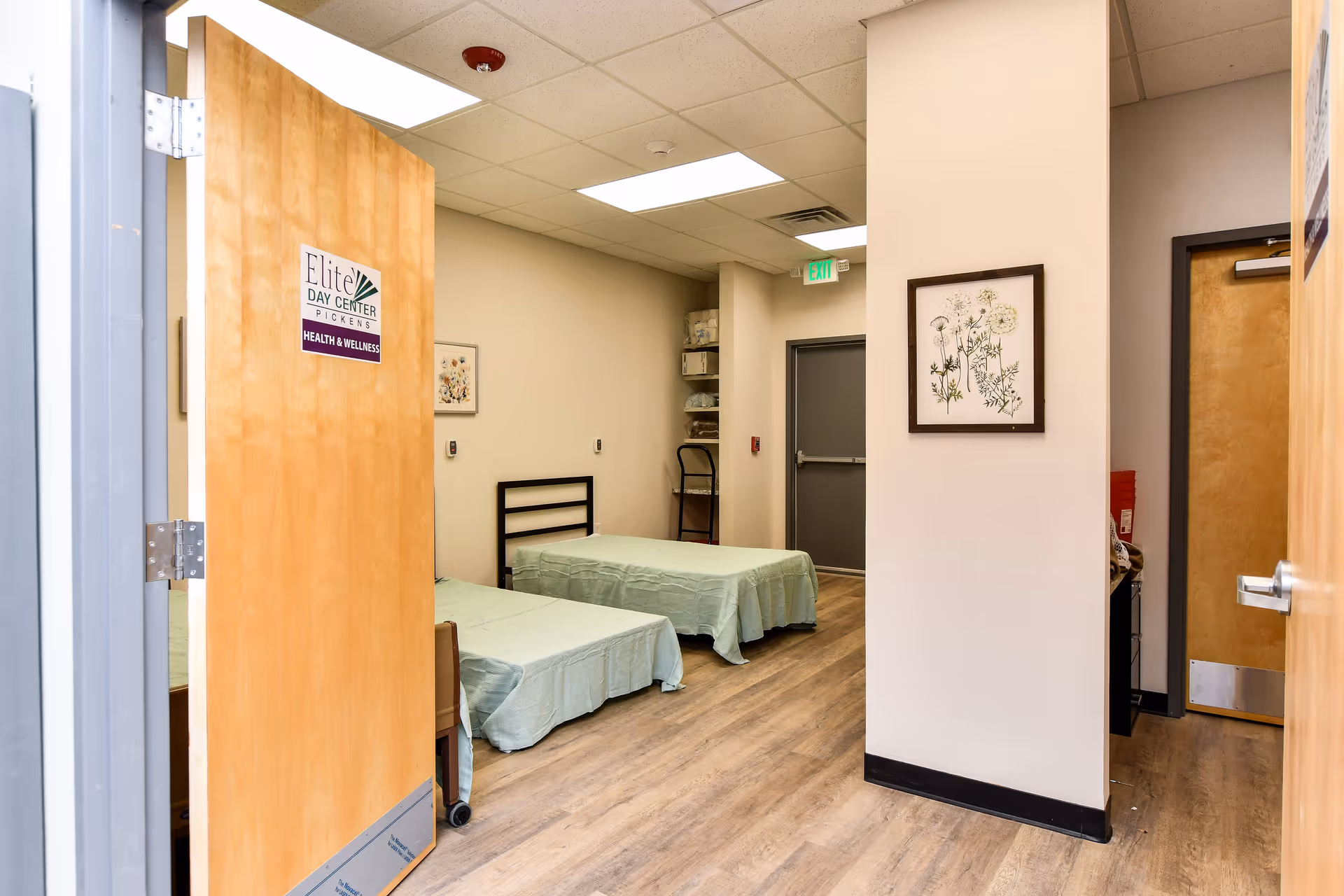 Interior of a senior care bedroom with two single beds.