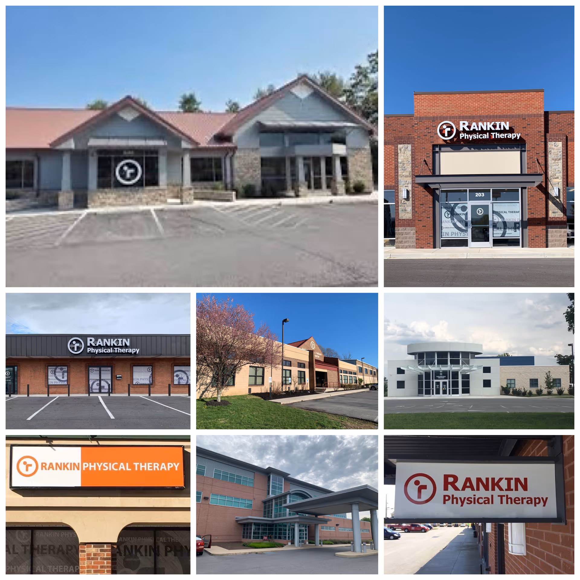 Collage of Rankin Physical Therapy facility exteriors with storefront signage.