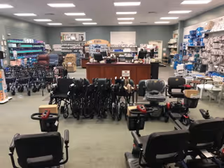 Interior showroom at Saad Healthcare displaying wheelchairs, walkers, and mobility equipment.